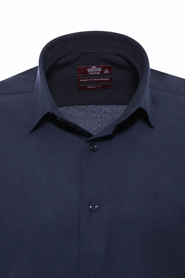 Plain Long Sleeves Regular Fit Navy Blue Men Shirt - Wessi