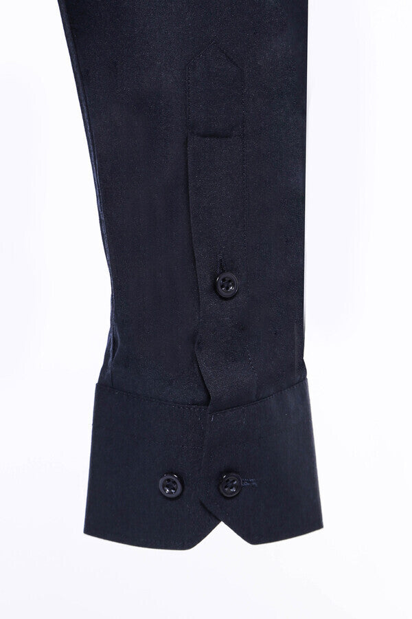 Plain Long Sleeves Regular Fit Navy Blue Men Shirt - Wessi