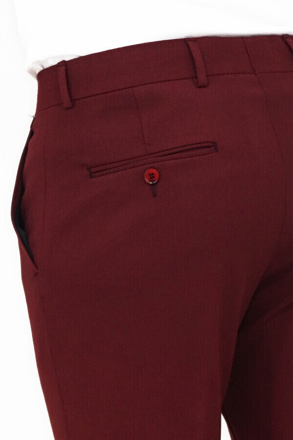 Dar Kesim Düz Bordo Erkek Pantolon - Wessi