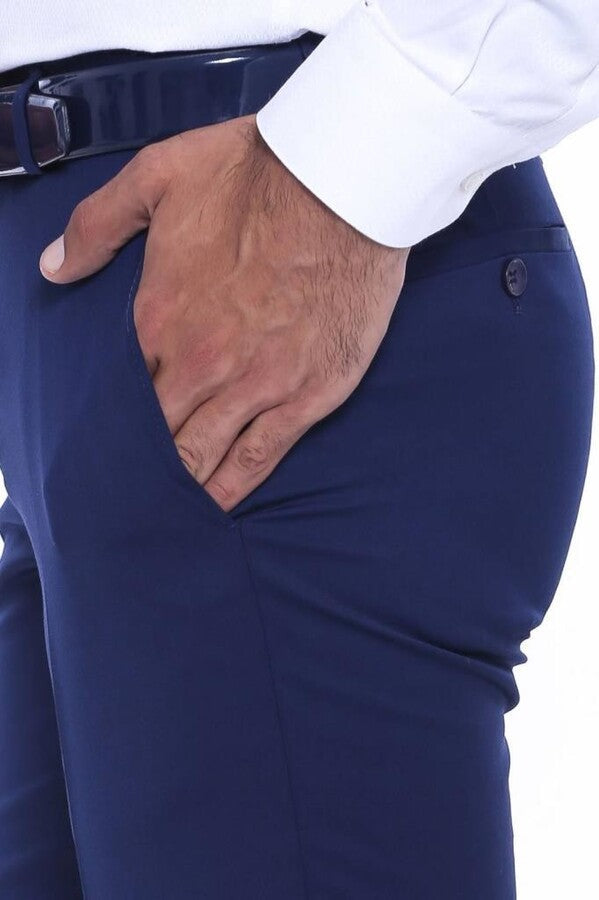 Düz Slim Fit Lacivert Erkek Pantolon - Wessi
