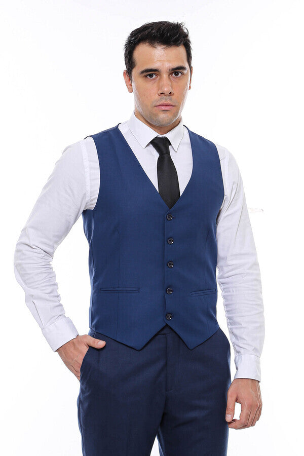Chaleco azul marino liso de corte entallado para hombre - Wessi