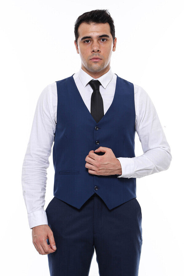 Chaleco azul marino liso de corte entallado para hombre - Wessi