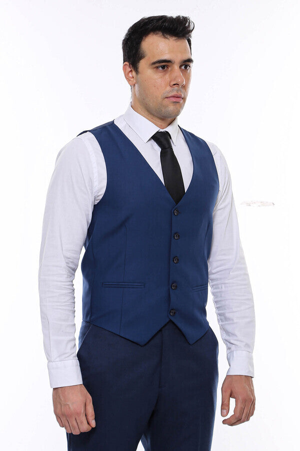 Chaleco azul marino liso de corte entallado para hombre - Wessi
