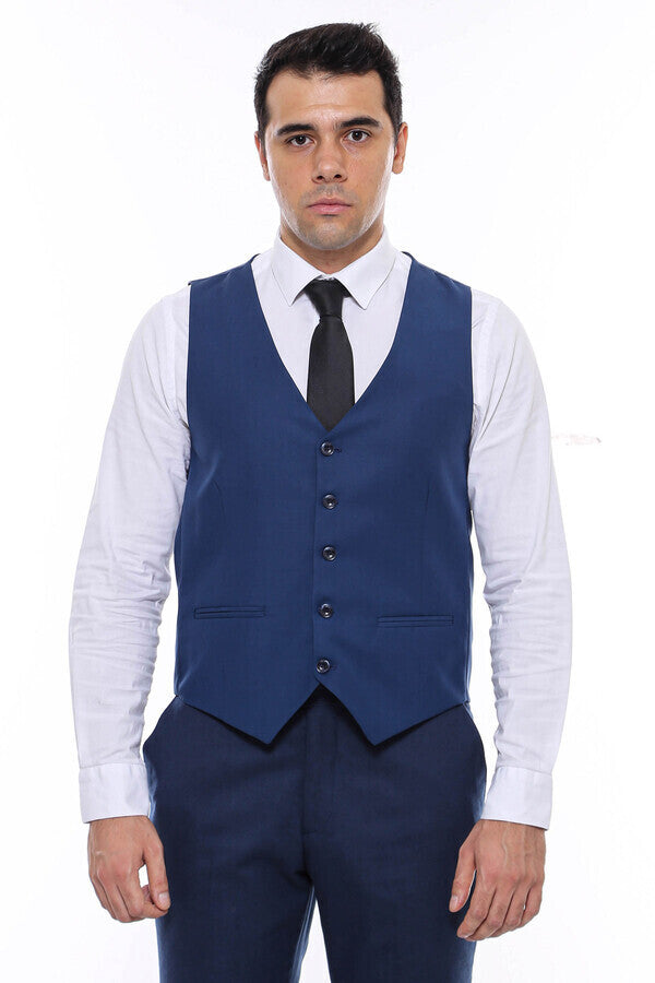 Chaleco azul marino liso de corte entallado para hombre - Wessi