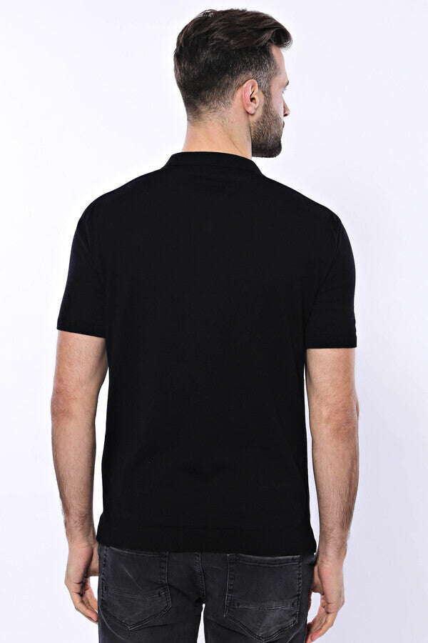Camiseta de punto negra lisa con cuello alto - Wessi