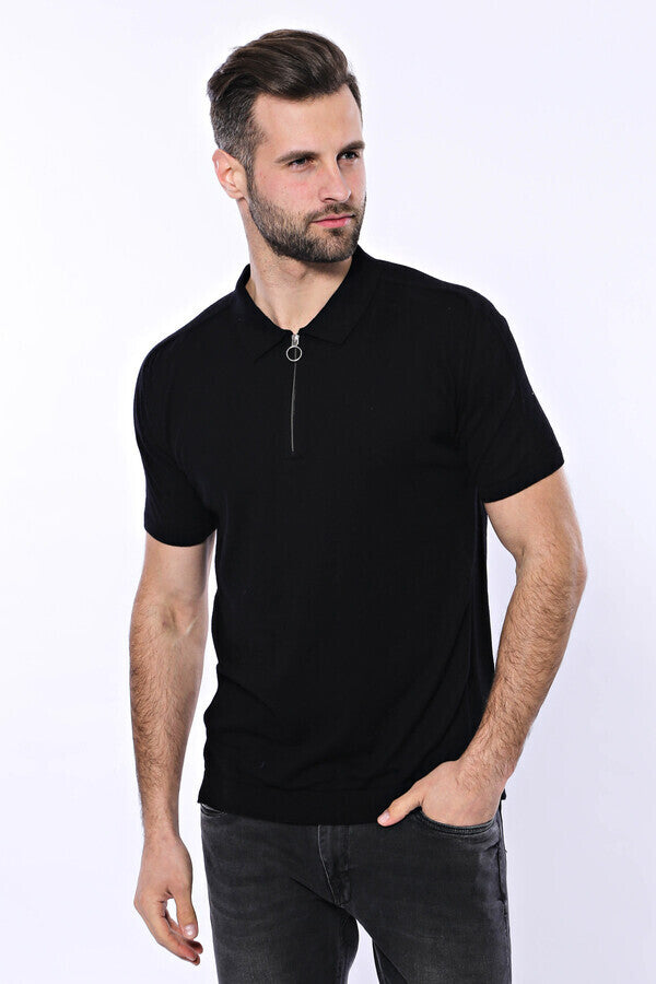 Camiseta de punto negra lisa con cuello alto - Wessi