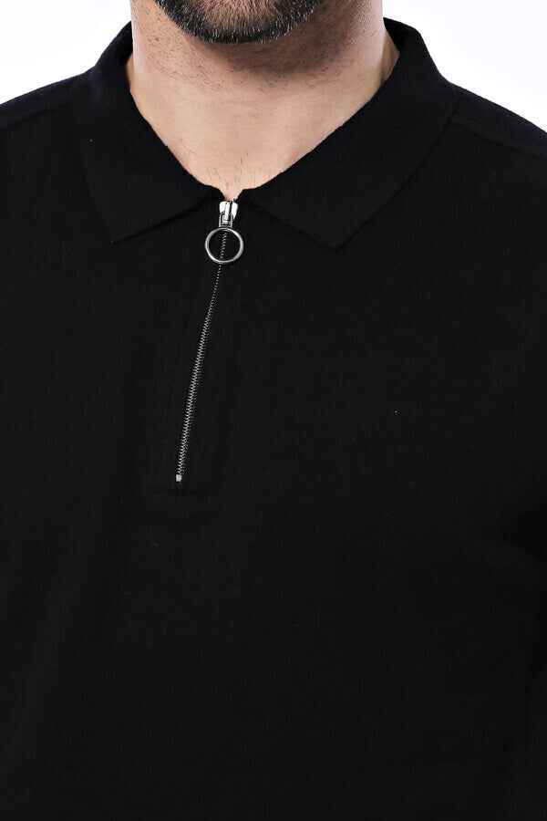 Camiseta de punto negra lisa con cuello alto - Wessi