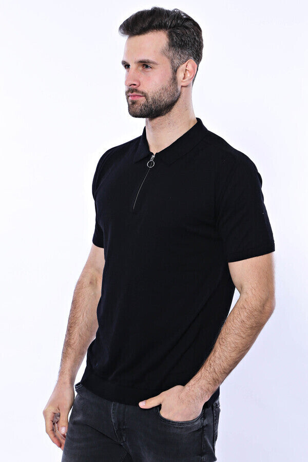 Camiseta de punto negra lisa con cuello alto - Wessi
