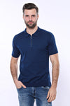Camiseta de punto azul lisa con cuello alto - Wessi