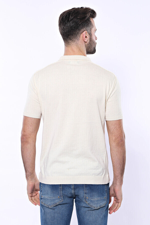 Camiseta de punto color crema lisa con cuello alto - Wessi