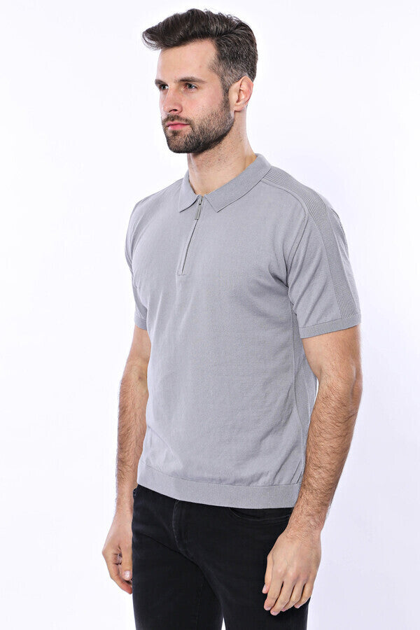 Camiseta de punto gris lisa con cuello alto - Wessi