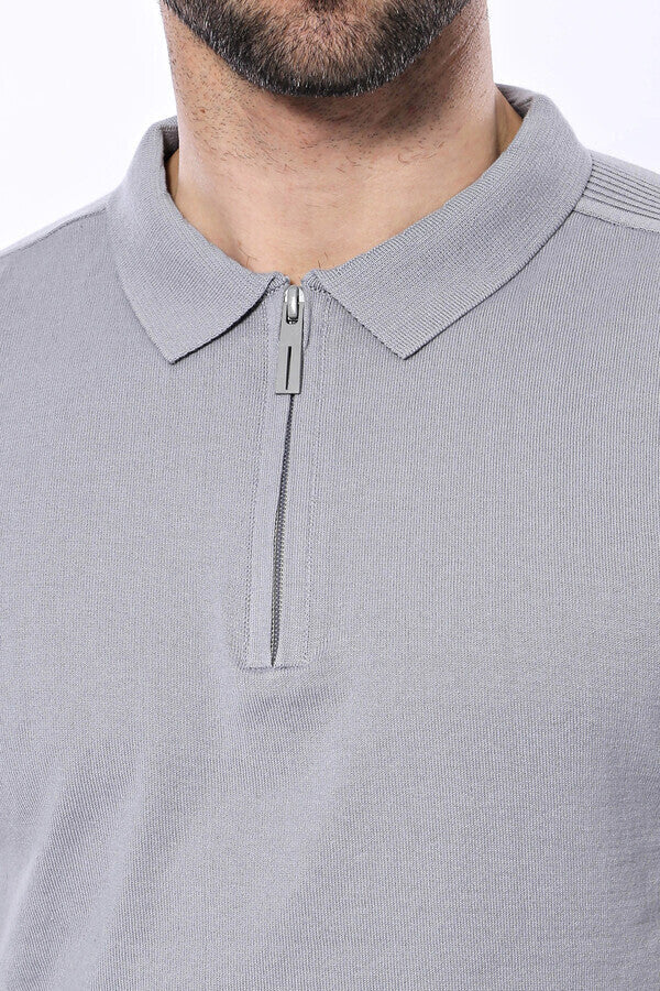 Camiseta de punto gris lisa con cuello alto - Wessi