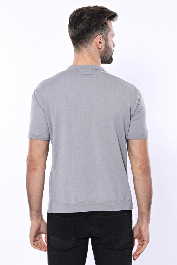 Camiseta de punto gris lisa con cuello alto - Wessi