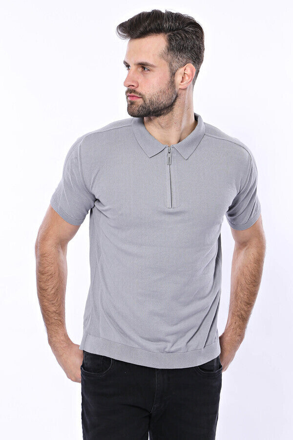 Camiseta de punto gris lisa con cuello alto - Wessi