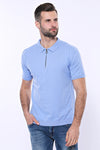 Camiseta de punto azul cielo lisa con cuello alto - Wessi