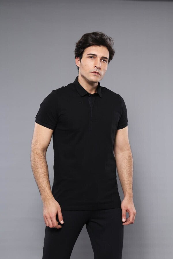 Polo Düz Siyah Tişört | Batı