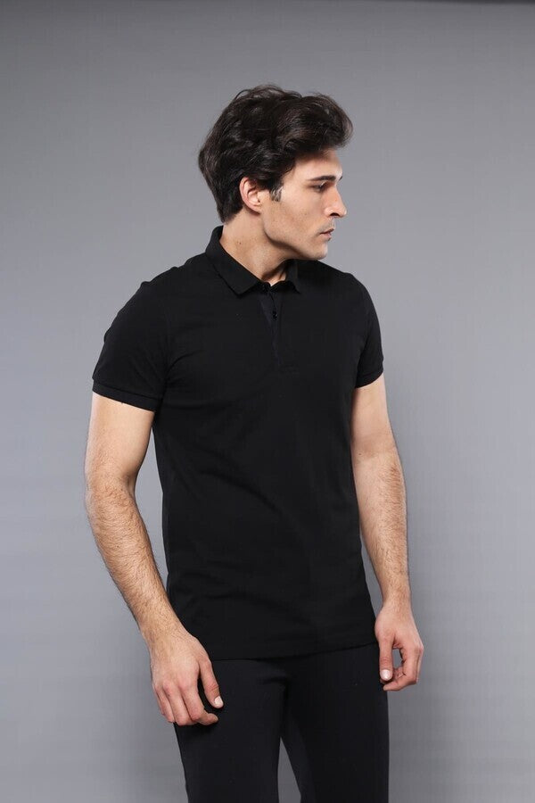 Polo Düz Siyah Tişört | Batı