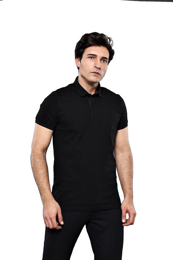 Polo Düz Siyah Tişört | Batı