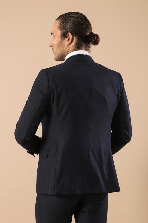 Çıkarılabilir Yaka Erkek Mavi Tuxedo Takım Elbise | Wessi