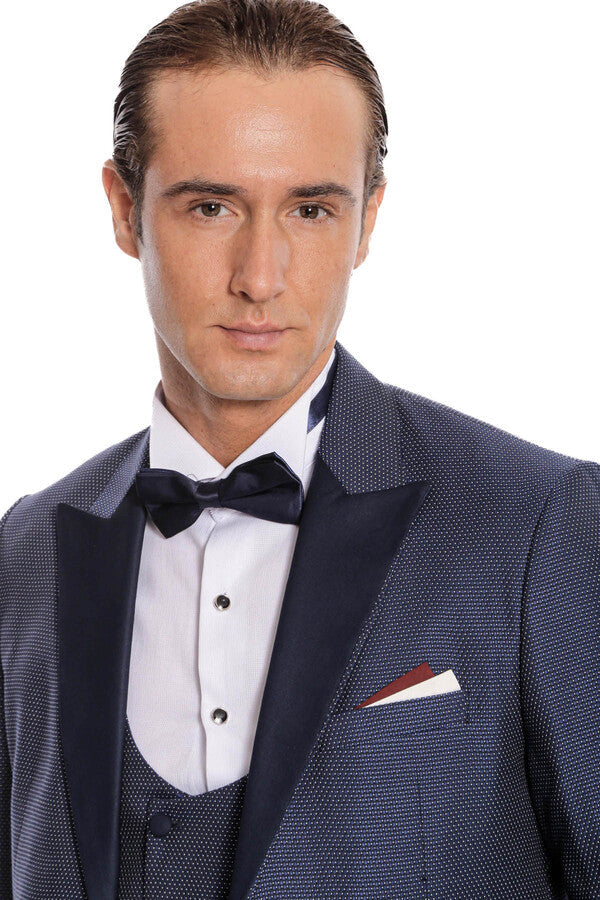 Çıkarılabilir Yaka Yelekli Lacivert Tuxedo - Wessi