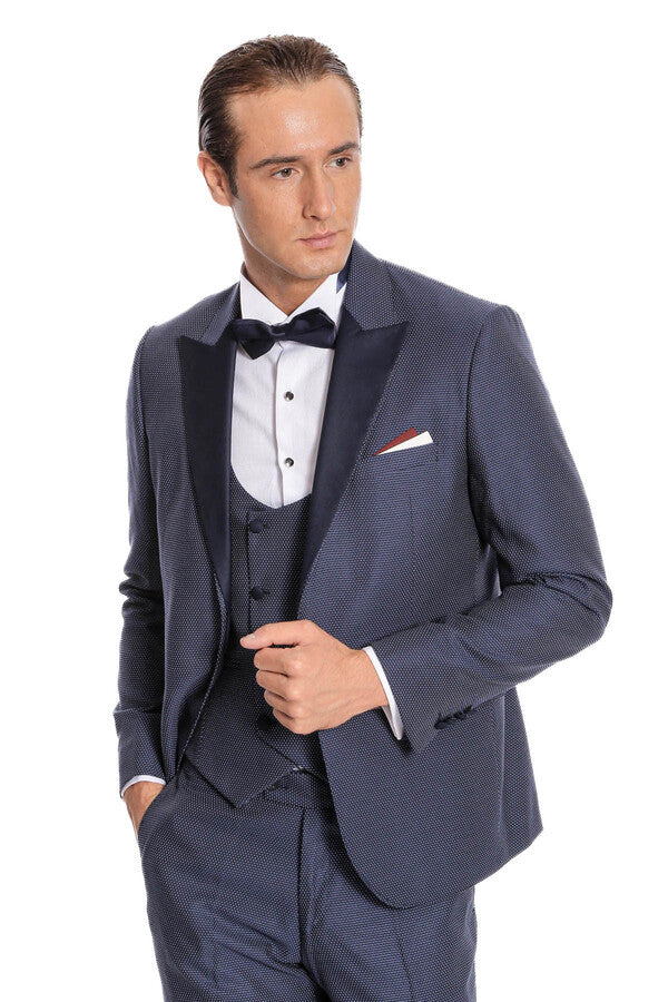 Çıkarılabilir Yaka Yelekli Lacivert Tuxedo - Wessi