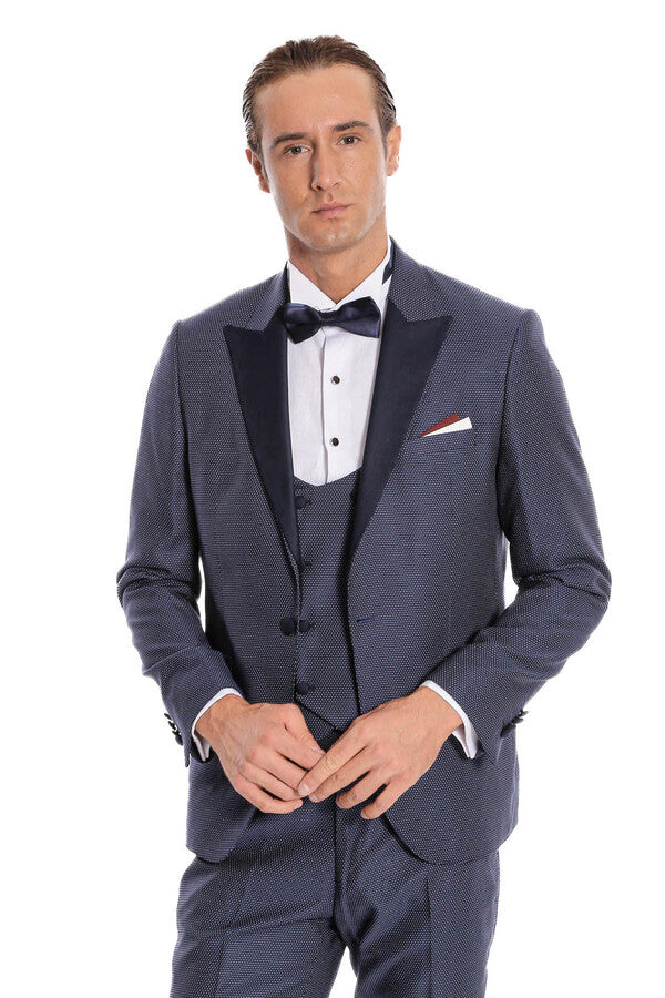 Çıkarılabilir Yaka Yelekli Lacivert Tuxedo - Wessi