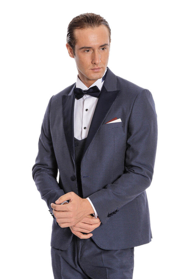 Çıkarılabilir Yaka Yelekli Lacivert Tuxedo - Wessi