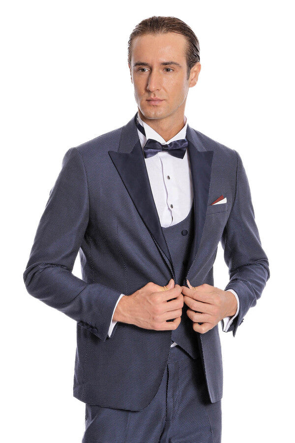 Çıkarılabilir Yaka Yelekli Lacivert Tuxedo - Wessi