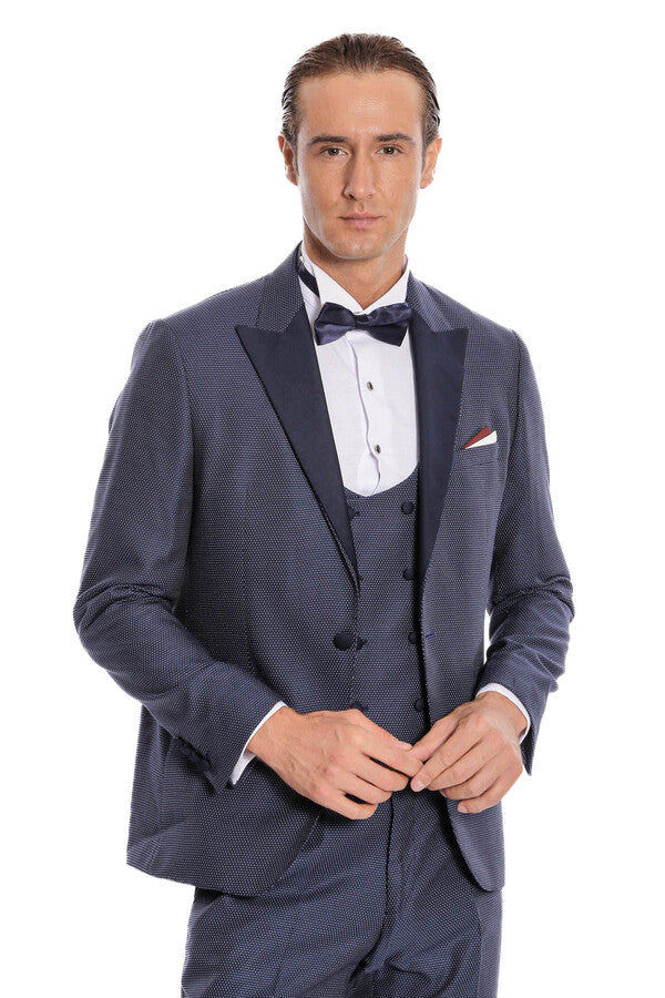 Çıkarılabilir Yaka Yelekli Lacivert Tuxedo - Wessi