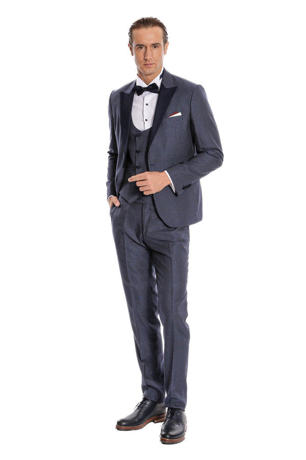 Çıkarılabilir Yaka Yelekli Lacivert Tuxedo - Wessi