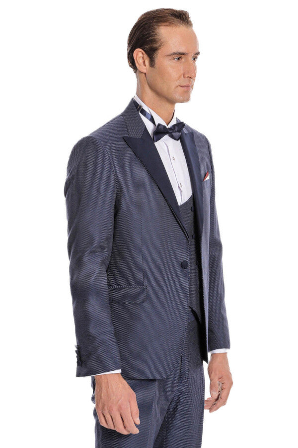 Çıkarılabilir Yaka Yelekli Lacivert Tuxedo - Wessi