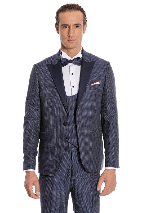 Çıkarılabilir Yaka Yelekli Lacivert Tuxedo - Wessi
