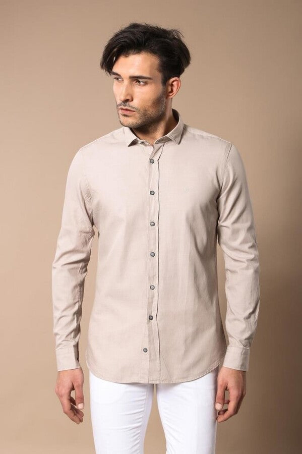 Camisa beige de algodón con estampado y corte ajustado - Wessi