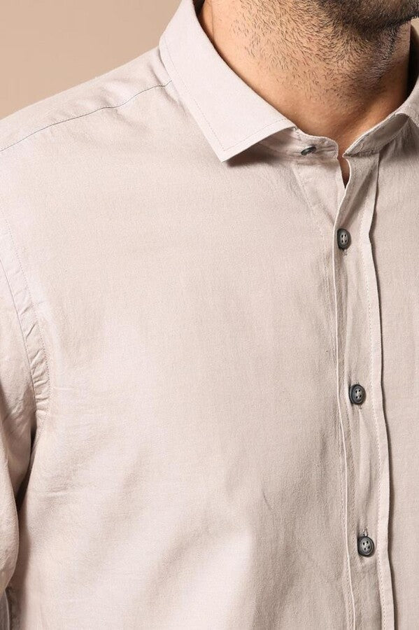 Camisa beige de algodón con estampado y corte ajustado - Wessi