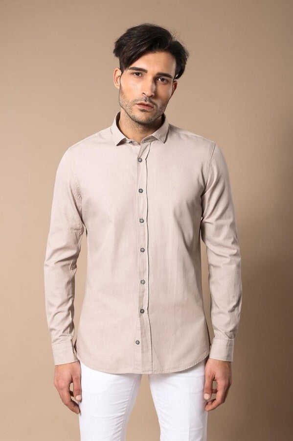 Camisa beige de algodón con estampado y corte ajustado - Wessi
