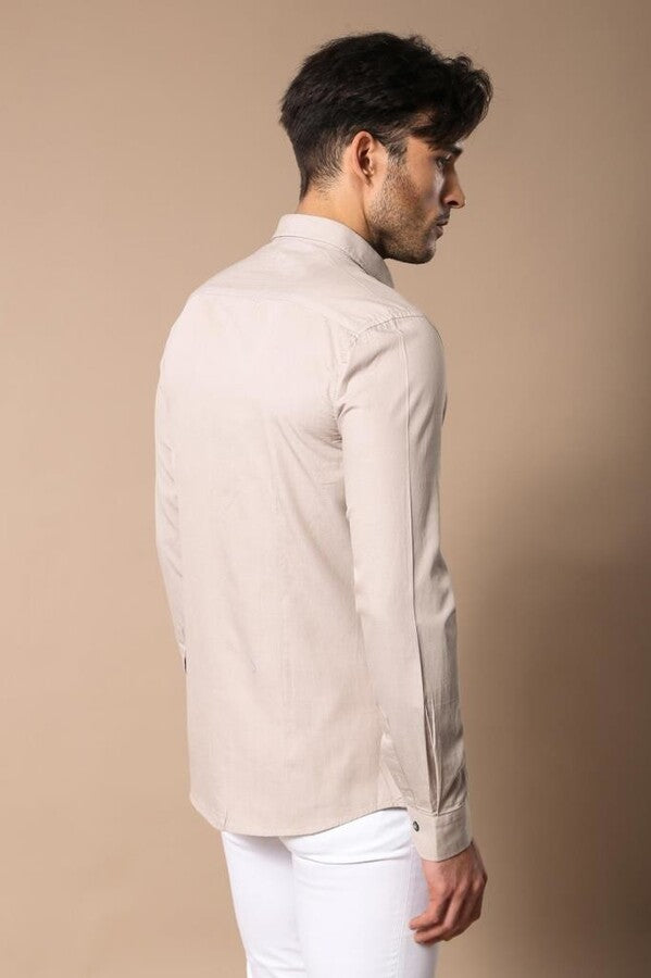 Camisa beige de algodón con estampado y corte ajustado - Wessi