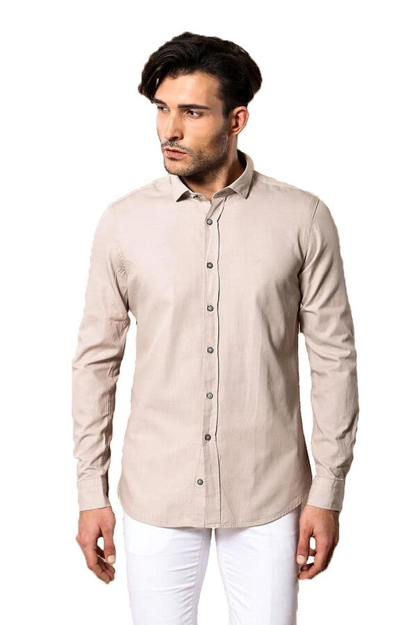 Camisa beige de algodón con estampado y corte ajustado - Wessi