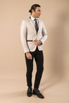 Single Button Standing Collar Cream Men Blazer - Wessi