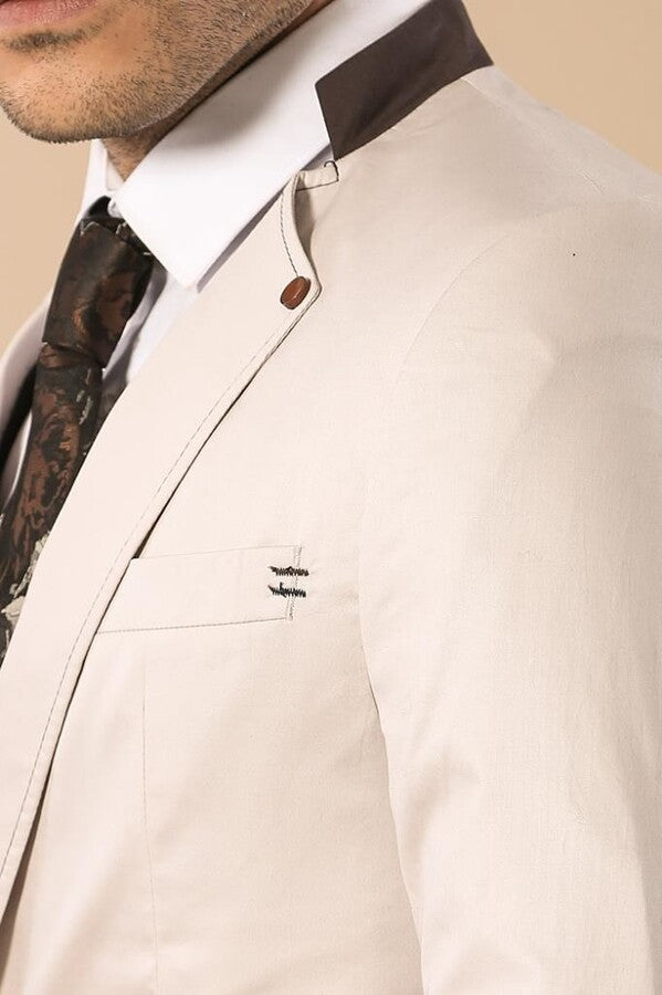 Blazer de hombre color crema con cuello alto y un botón - Wessi