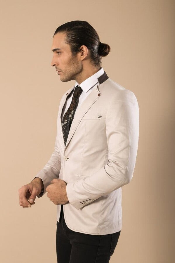 Blazer de hombre color crema con cuello alto y un botón - Wessi