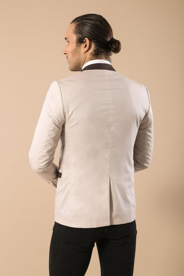 Blazer de hombre color crema con cuello alto y un botón - Wessi