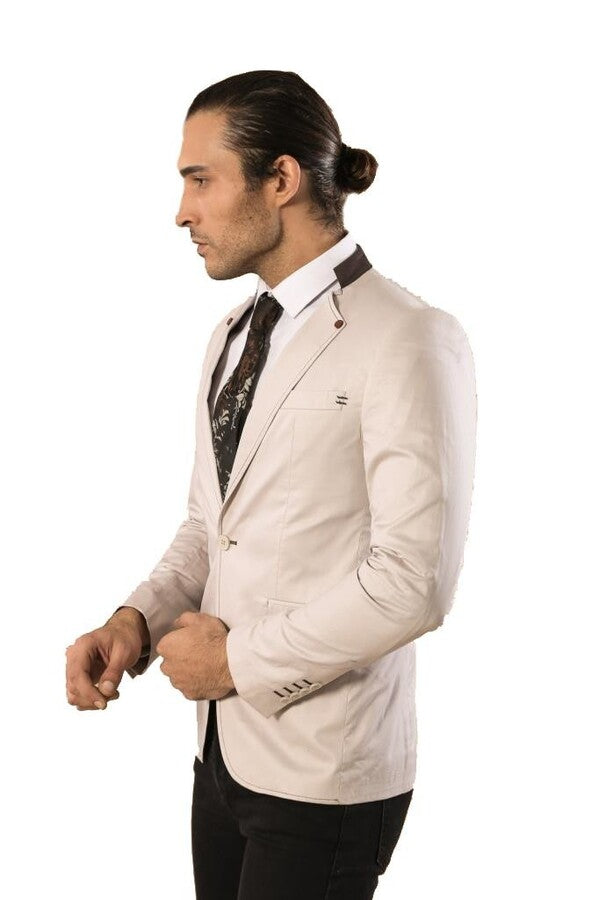 Blazer de hombre color crema con cuello alto y un botón - Wessi