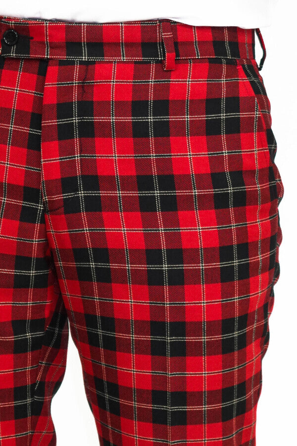 Pantalones de hombre de corte entallado a cuadros burdeos - Wessi
