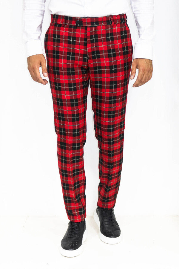 Pantalones de hombre de corte entallado a cuadros burdeos - Wessi