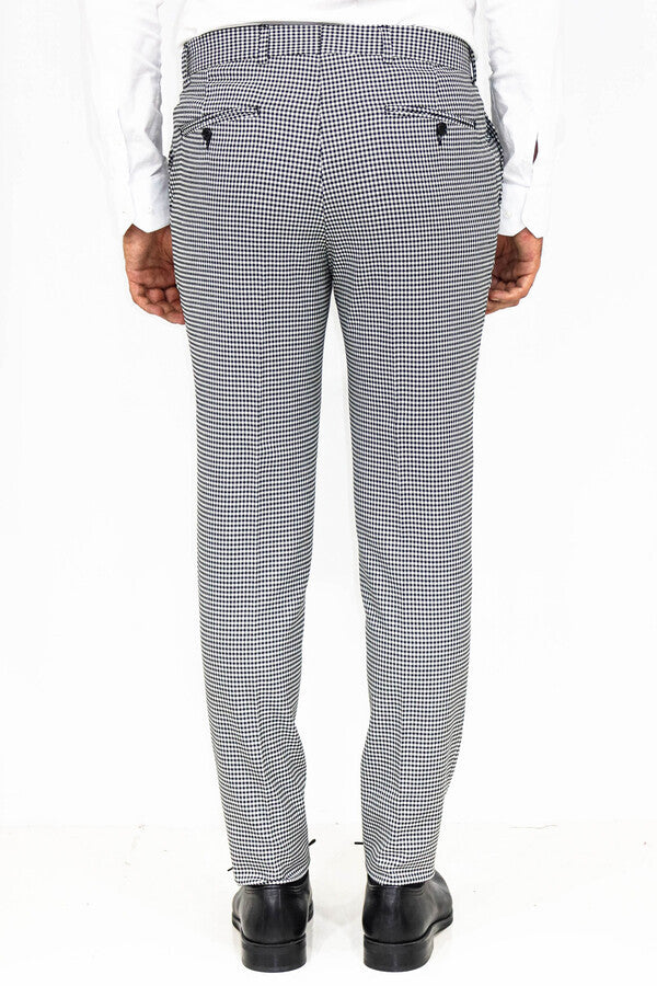 Slim Fit Houndstooth Desenli Gri Erkek Pantolon - Wessi