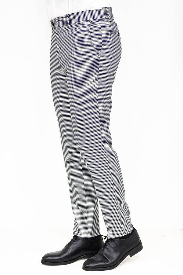 Slim Fit Houndstooth Desenli Gri Erkek Pantolon - Wessi