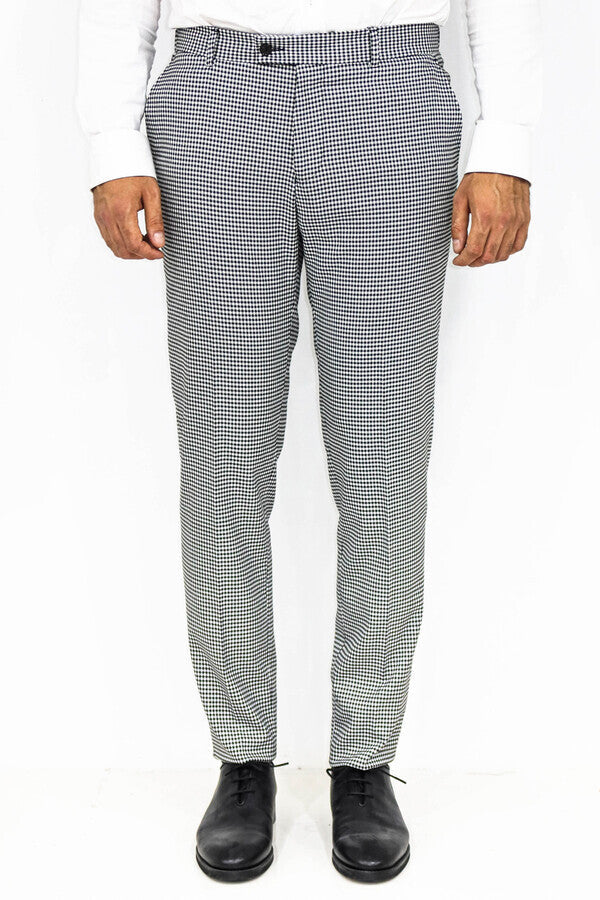 Slim Fit Houndstooth Desenli Gri Erkek Pantolon - Wessi
