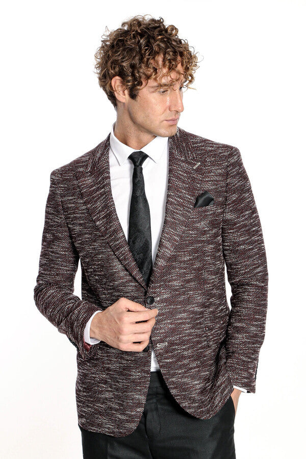 Blazer deportivo estampado de corte entallado para hombre en color burdeos - Wessi