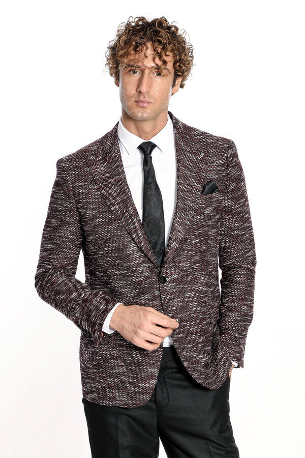 Blazer deportivo estampado de corte entallado para hombre en color burdeos - Wessi