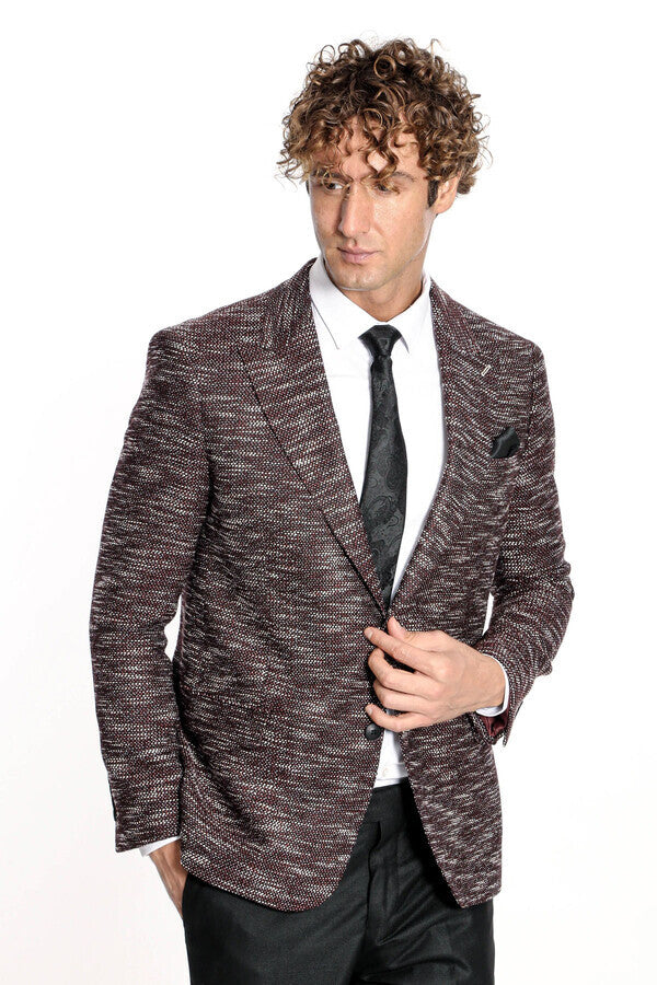 Blazer deportivo estampado de corte entallado para hombre en color burdeos - Wessi